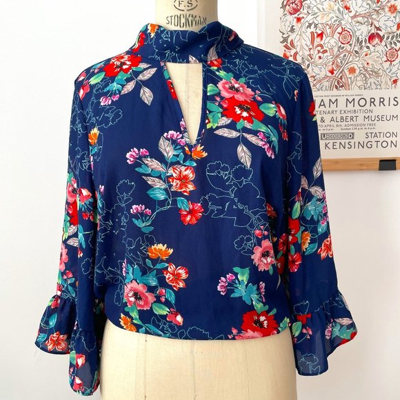 Floral Blouse With Bell Sleeves - Picture 1 of 9